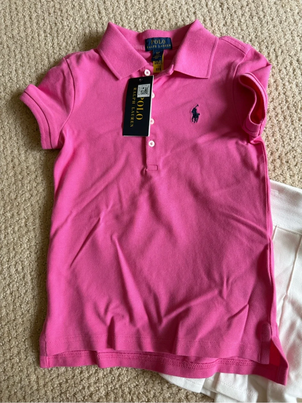 Ralph Lauren Hot Pink Polo Shirt with White Pleated Skirt Set